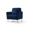 Velvet Accent Chair Round Arm Chair with Gold Legs; Upholstered Single Sofa for Living Room Bedroom; Navy Blue with 1 Throw Pillow - as pic