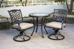 3 Piece Bistro Set, Cast Aluminum Dining Table Swivel Rocker Chairs Outdoor Patio Furniture - black gold - 2-person