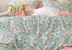 Tiffany Blue/Orange Rose 100% Cotton Reversible Comforter Set  - King