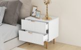 Nightstand with 2 Drawers & Golden Handle;   Storage Bedside Table with USB Charging Ports - White - White