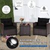 3 Pieces Garden Rattan Furniture Set Upholstered Sofa Coffee Table - Black