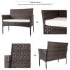 4 PCS Outdoor Garden Rattan Patio Furniture Set Backyard Cushioned Seat Wicker Sofa Kit XH - Rattan Color: Brown