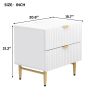 Nightstand with 2 Drawers & Golden Handle;   Storage Bedside Table with USB Charging Ports - White - White