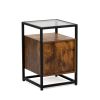 Modern Tempered Glass Nightstand;  Glass Top End Table with Metal Frame;  Concealed cabinet;  Pull-down Door for Bedroom;  Living Room;  Office - Rust