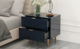 Nightstand with 2 Drawers & Golden Handle;   Storage Bedside Table  - Black