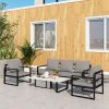 Outdoor Patio Furniture Sets,  Conversation Set Modern Black Metal Sectional Sofa with Grey Cushion - black+gray