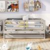 Low Loft Bed Twin Size with Full Safety Fence; Climbing ladder; Storage Drawers and Trundle Gray Solid Wood Bed - as pic