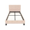 Twin Upholstered Linen Platform Bed / Metal Frame with Tufted Square Stitched Fabric Headboard / Wooden Slats / Mattress Foundation / No Box Spring Ne