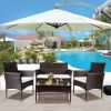 4 PCS Outdoor Garden Rattan Patio Furniture Set Backyard Cushioned Seat Wicker Sofa Kit XH - Rattan Color: Brown