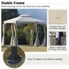 Outdoor Patio Hexagon Gazebo with Polyester Curtain Side Wall; Double Roofs for Decks; Poolsides; Gardens; Beige - Metal - Beige