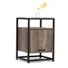 Modern Tempered Glass Nightstand;  Glass Top End Table with Metal Frame;  Concealed cabinet;  Pull-down Door for Bedroom;  Living Room;  Office - Wash