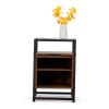 Modern Tempered Glass Nightstand;  Glass Top End Table with Metal Frame;  Concealed cabinet;  Pull-down Door for Bedroom;  Living Room;  Office - Rust