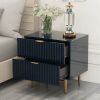 Nightstand with 2 Drawers & Golden Handle;   Storage Bedside Table  - Black