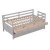 Low Loft Bed Twin Size with Full Safety Fence; Climbing ladder; Storage Drawers and Trundle Gray Solid Wood Bed - as pic