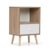 Mid-Century Wood Nightstand Set of 2;  Bed Sofa Side Table with Drawer and Shelf;  Modern End Table for Living Room Bedroom Office - Natural+White