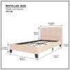 Twin Upholstered Linen Platform Bed / Metal Frame with Tufted Square Stitched Fabric Headboard / Wooden Slats / Mattress Foundation / No Box Spring Ne