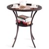 Round Rattan Wicker Coffee Table with Lower Shelf - Brown