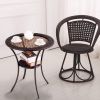 Round Rattan Wicker Coffee Table with Lower Shelf - Brown